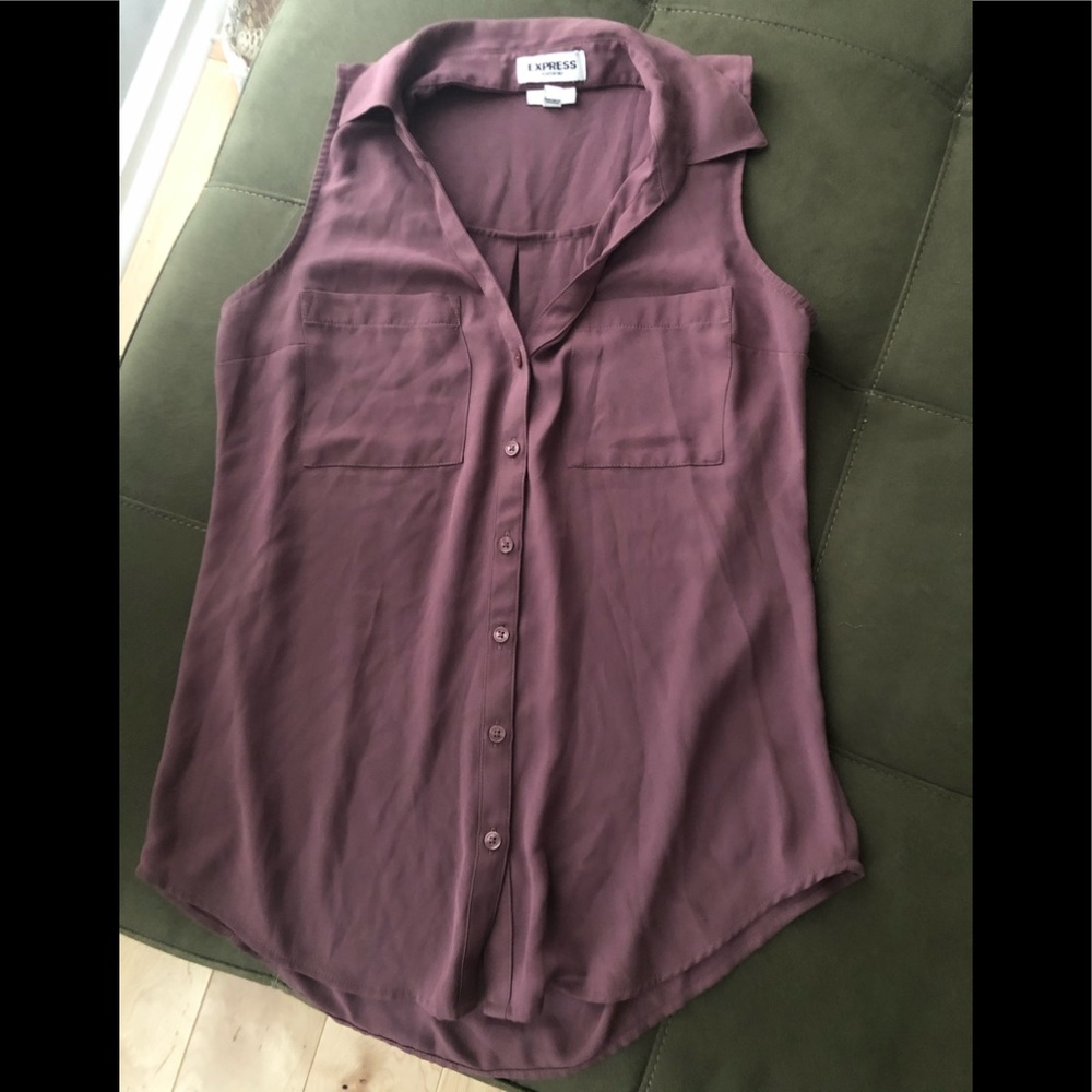 Sheer Mauve/light plum Express slim sleeveless blouse. Xsmall.